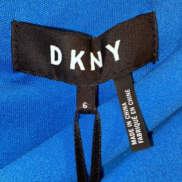 New DKNY Blue Fitted Sheath Dress Gold Back Zip Small Knee Length Sleeveless - Picture 4 of 6